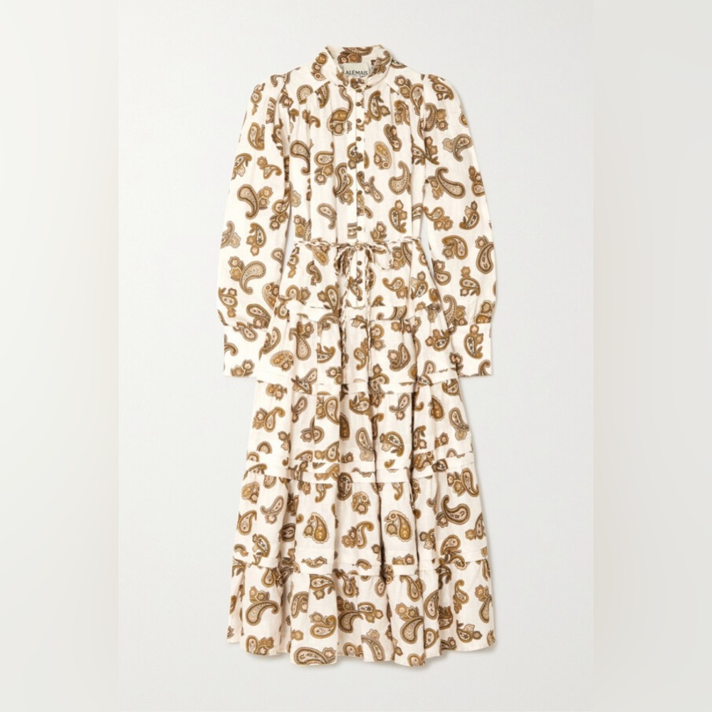 Alemais  Mia Tiered Paisley-print Linen Midi Dress - Cream